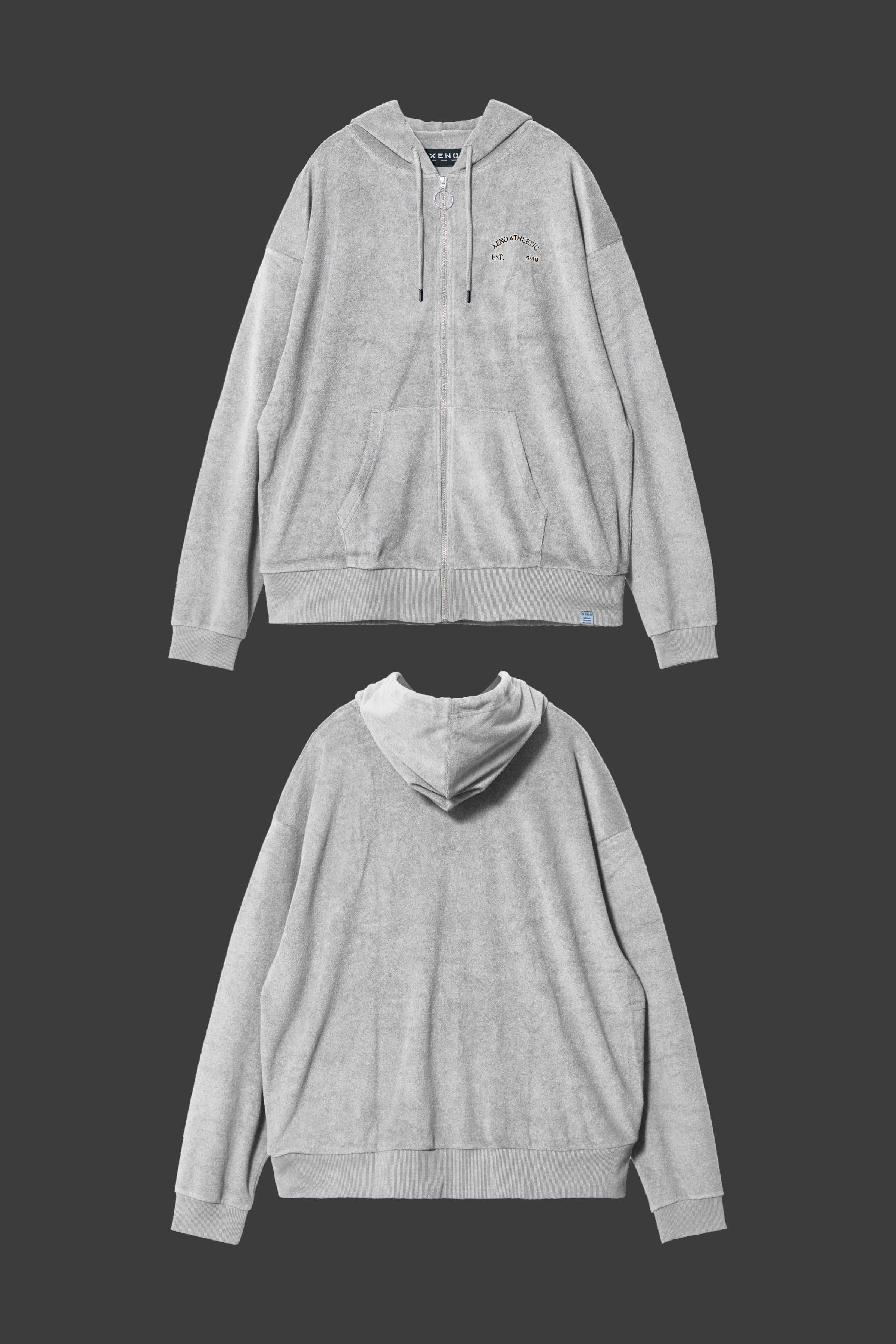 XENO ATHLETIC PILE ZIP UP HOODIE LightGray