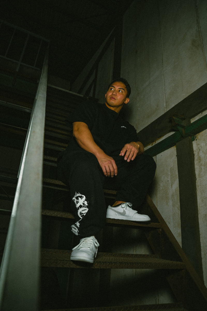 XENO SPIDER WEB SWEAT PANTS BLACK