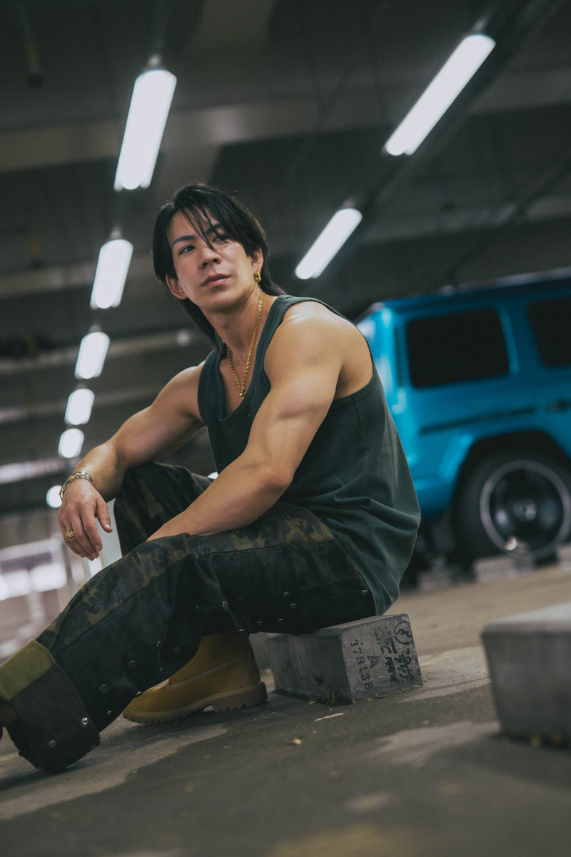 XENO DAMAGE SWEAT PANTS GREEN