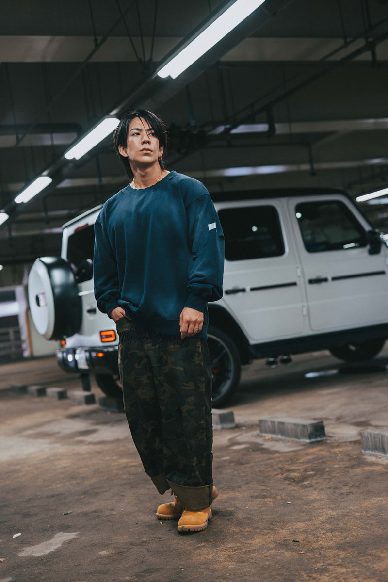 XENO DAMAGE SWEAT SHIRT NAVY