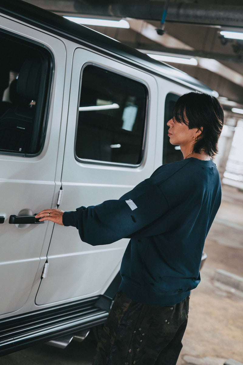 XENO DAMAGE SWEAT SHIRT NAVY