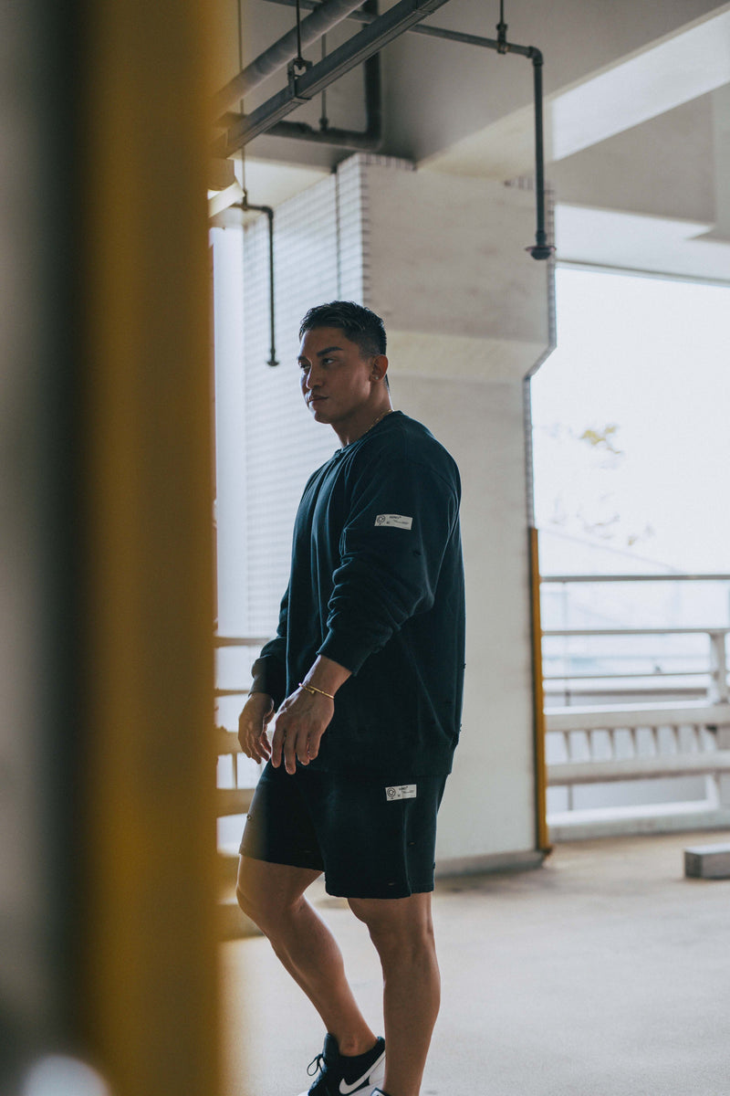 XENO DAMAGE SWEAT SHORT PANTS BLACK