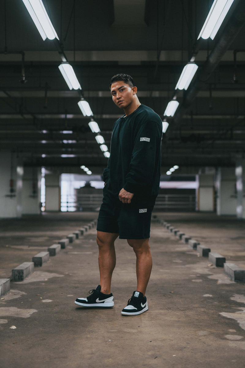 XENO DAMAGE SWEAT SHORT PANTS BLACK