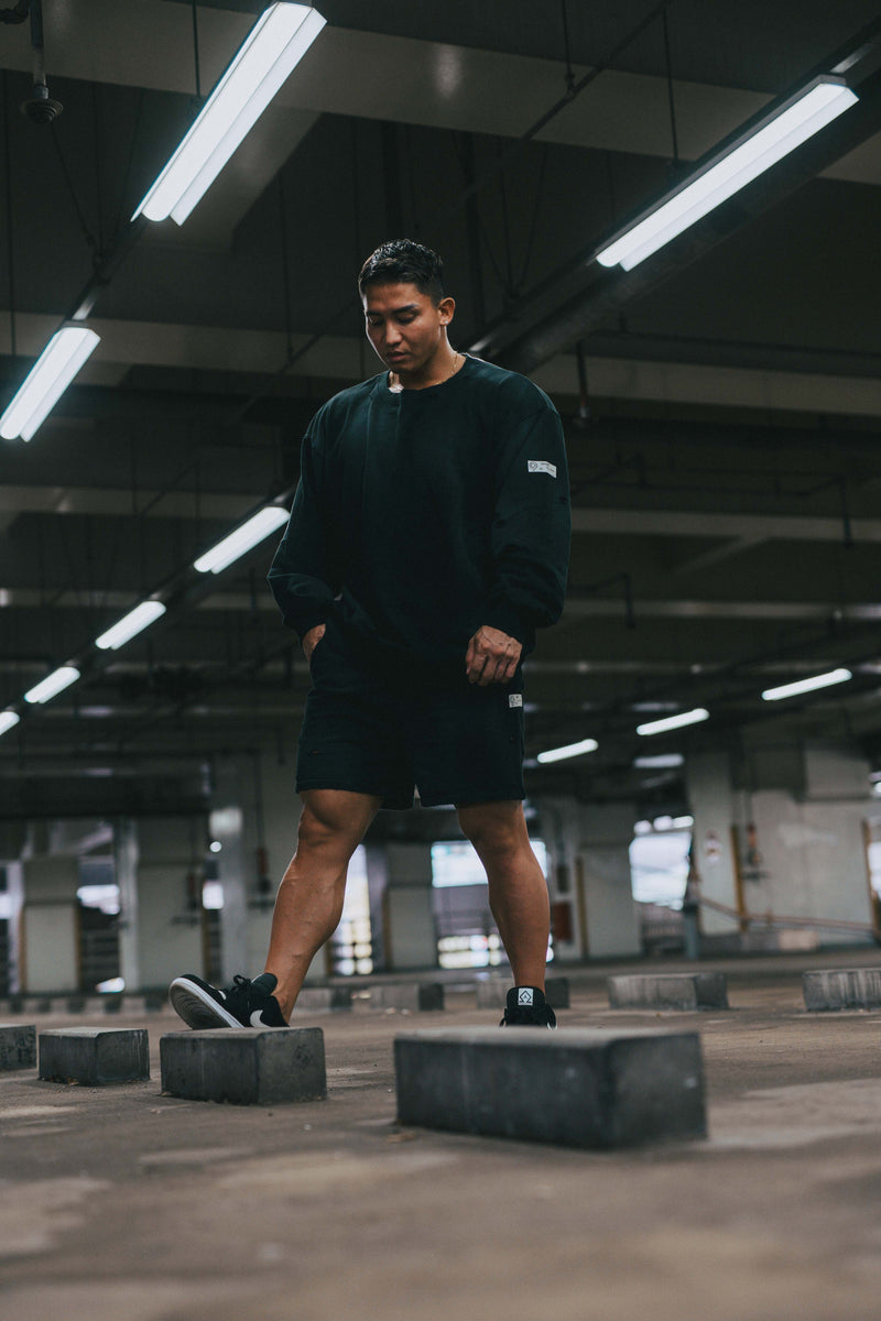 XENO DAMAGE SWEAT SHORT PANTS BLACK