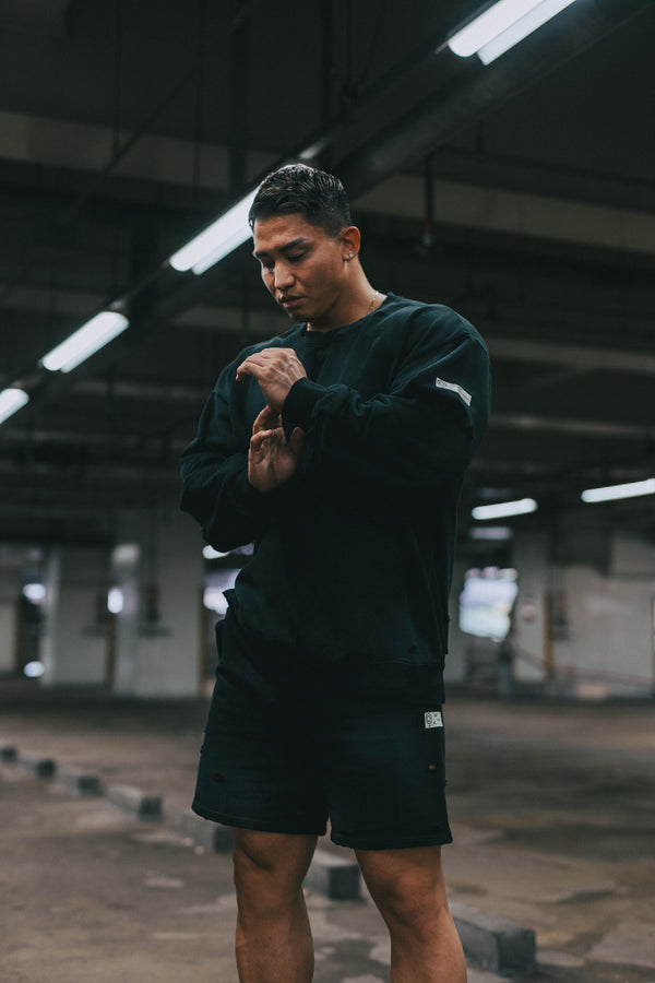 XENO DAMAGE SWEAT SHORT PANTS BLACK