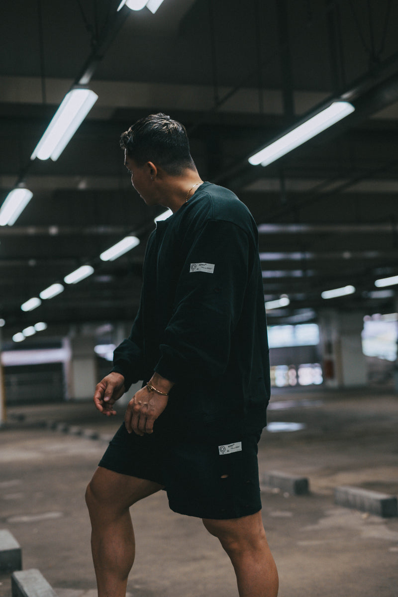XENO DAMAGE SWEAT SHIRT BLACK