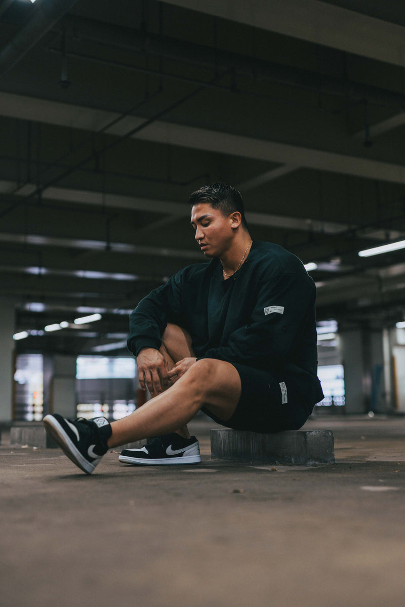 XENO DAMAGE SWEAT SHORT PANTS BLACK