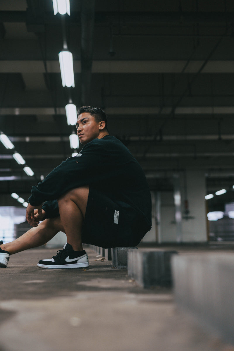 XENO DAMAGE SWEAT SHORT PANTS BLACK