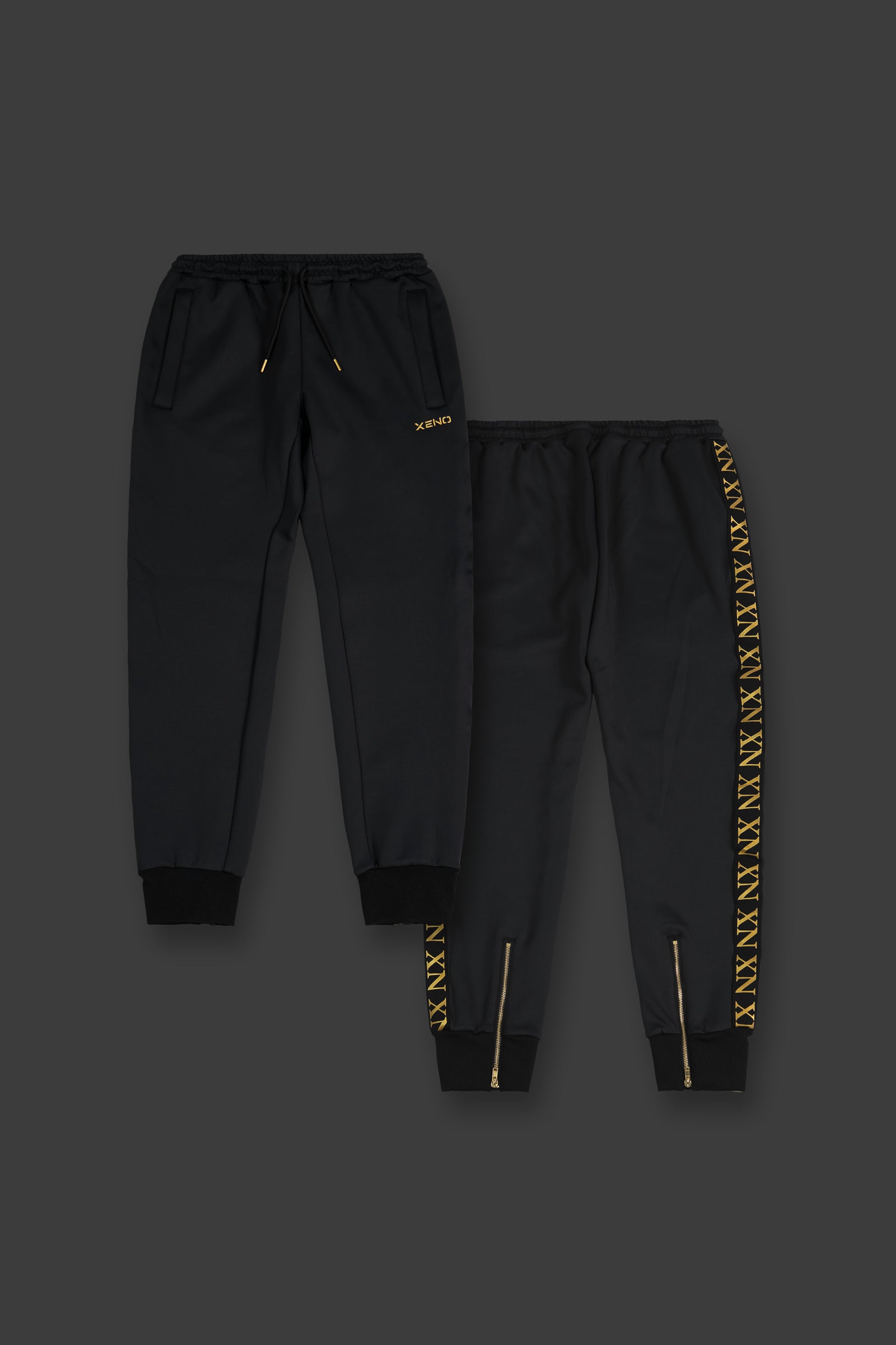 XENO ジャージ下 XENO EDGE LINE TRACK PANTS BLACK x GOLD