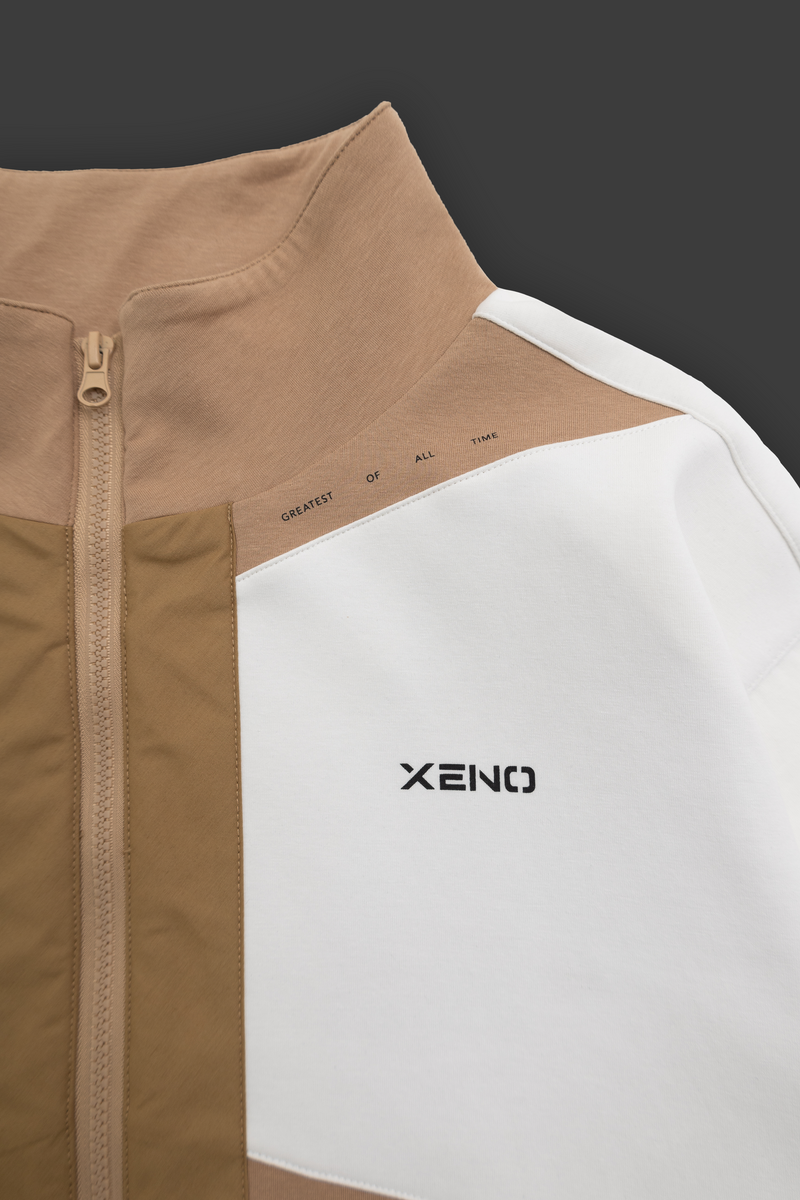 XENO COLOR BLOCK DOUBLE KNIT JACKET Beige x White