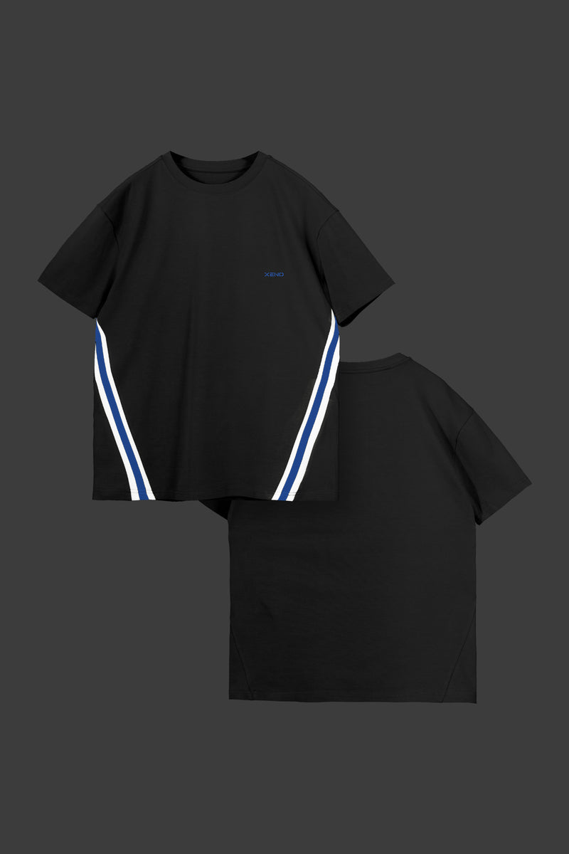 XENO DIAGONAL LINE T-SHIRT BLACK x BLUE