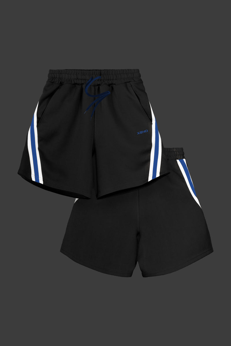 XENO DIAGONAL LINE SHORTS BLACK x BLUE