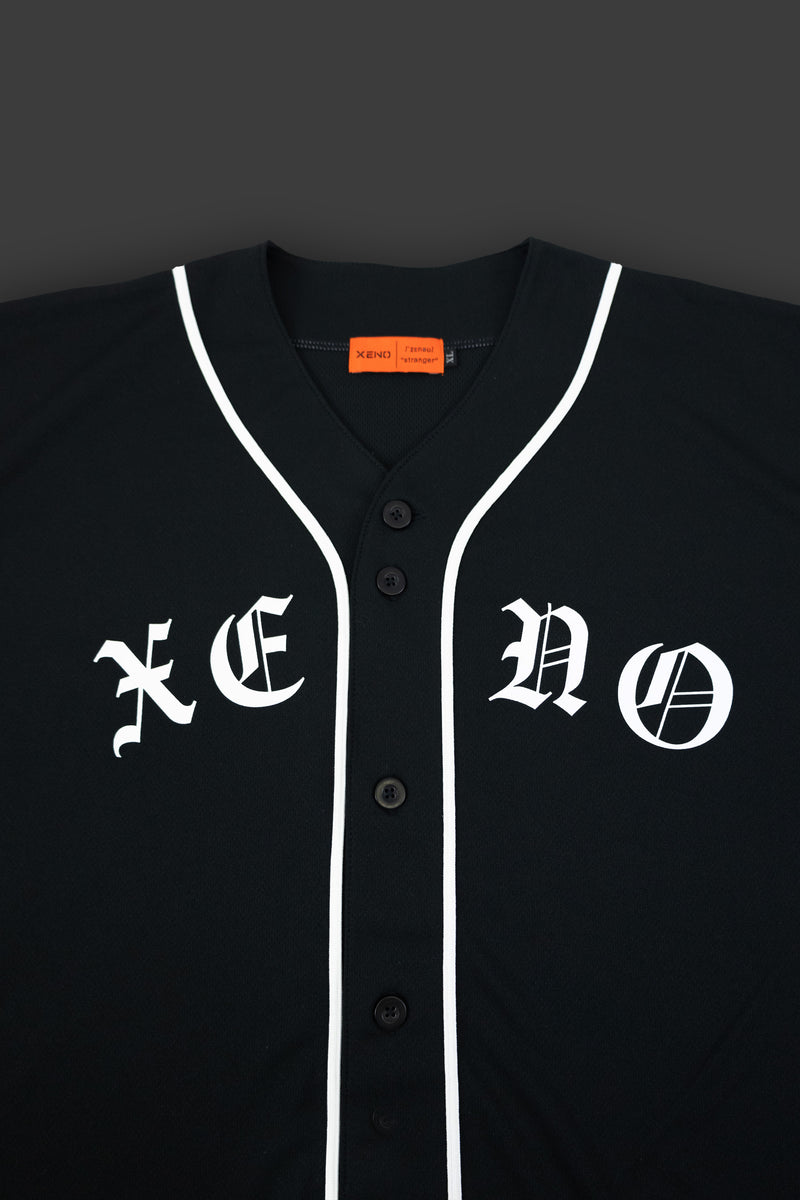 XENO BLACK LETTER BASEBALL SHIRT BLACKWHITE