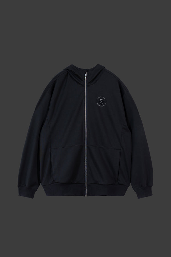 XENO DOUBLE KNIT ZIP UP HOODIE BLACK