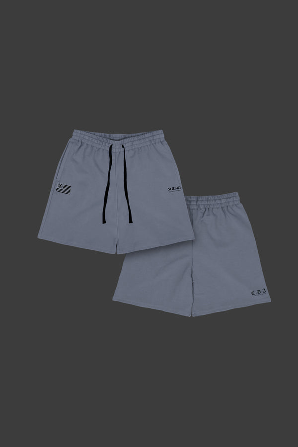 XENO USA LETTERING SWEAT SHORTS BLUE GRAY