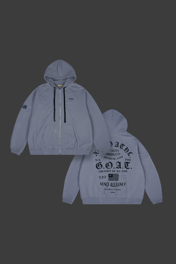 XENO USA LETTERING SWEAT HOODIE BLUE GRAY