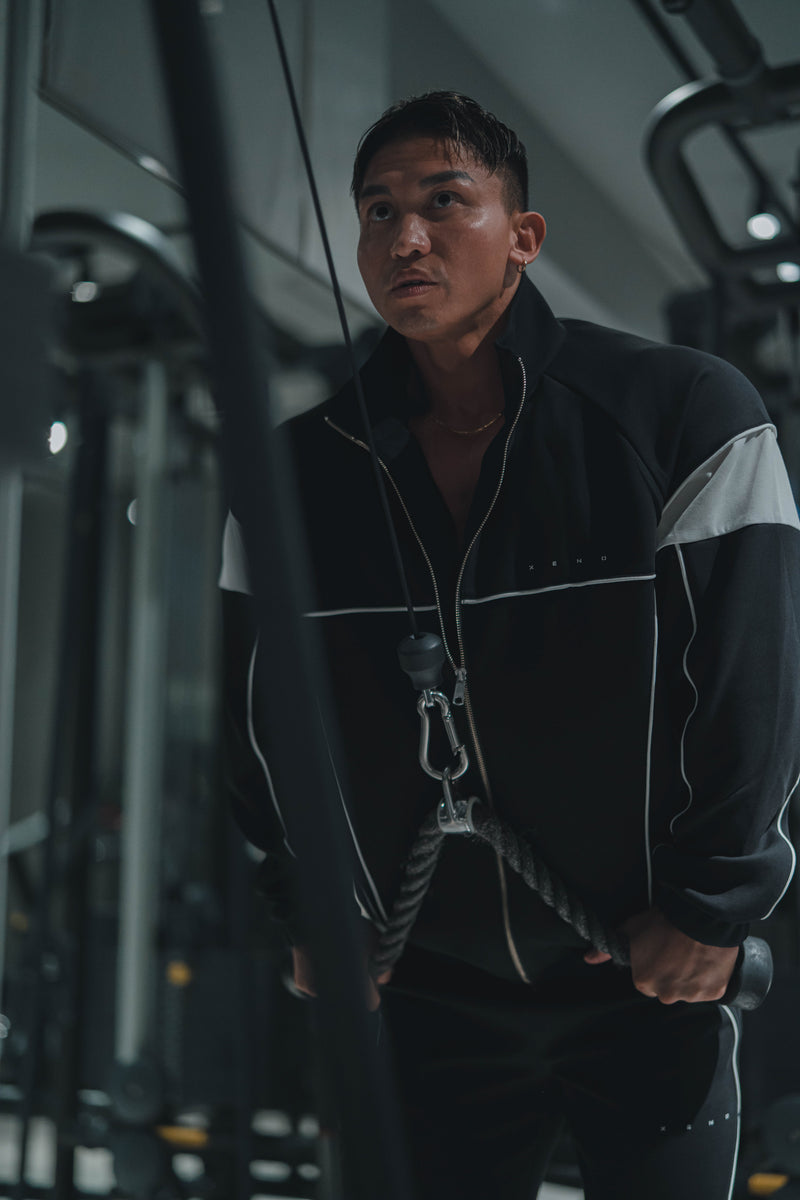 XENO PIPING DOUBLE KNIT JACKET BLACK x WHITE