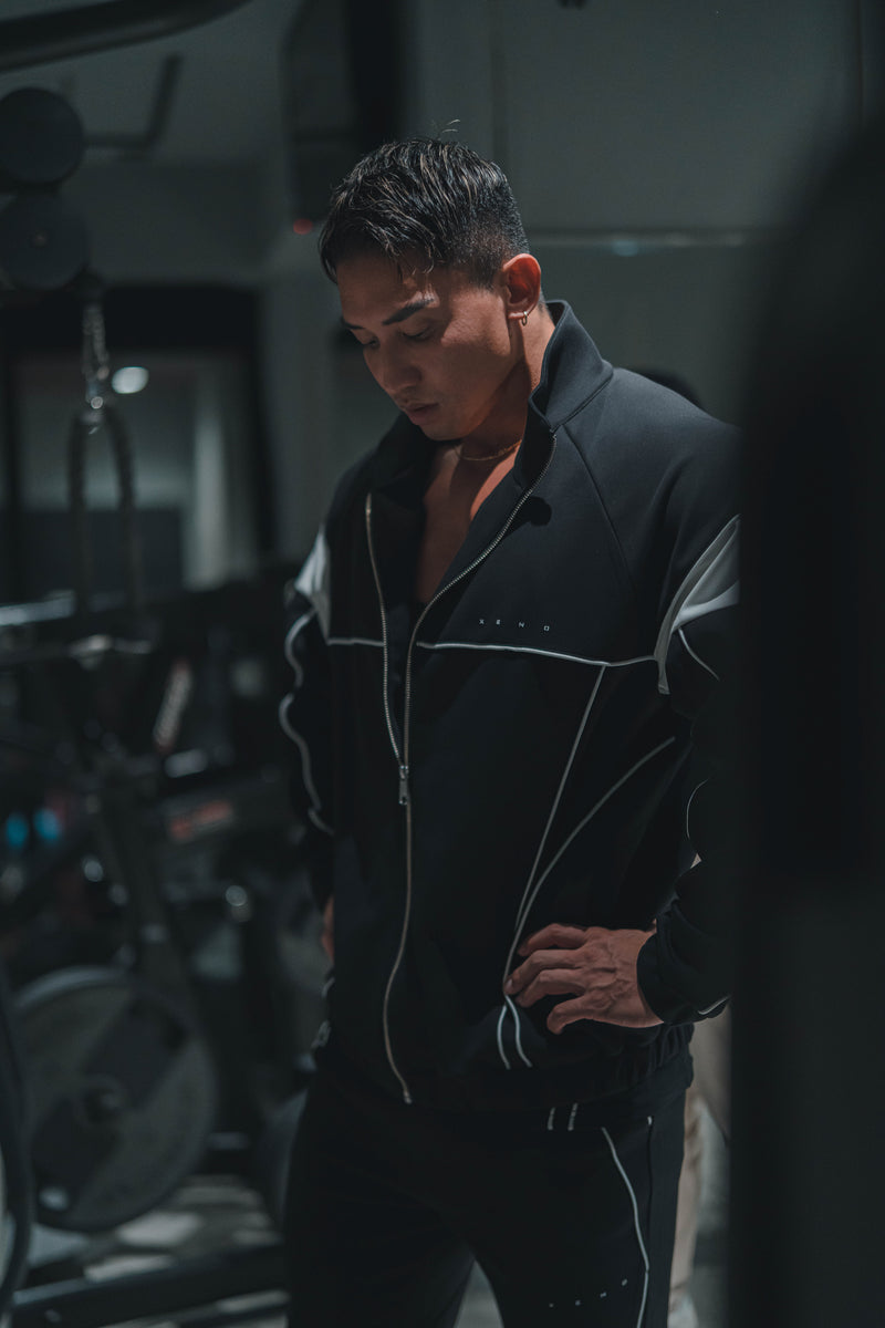 XENO PIPING DOUBLE KNIT JACKET BLACK x WHITE
