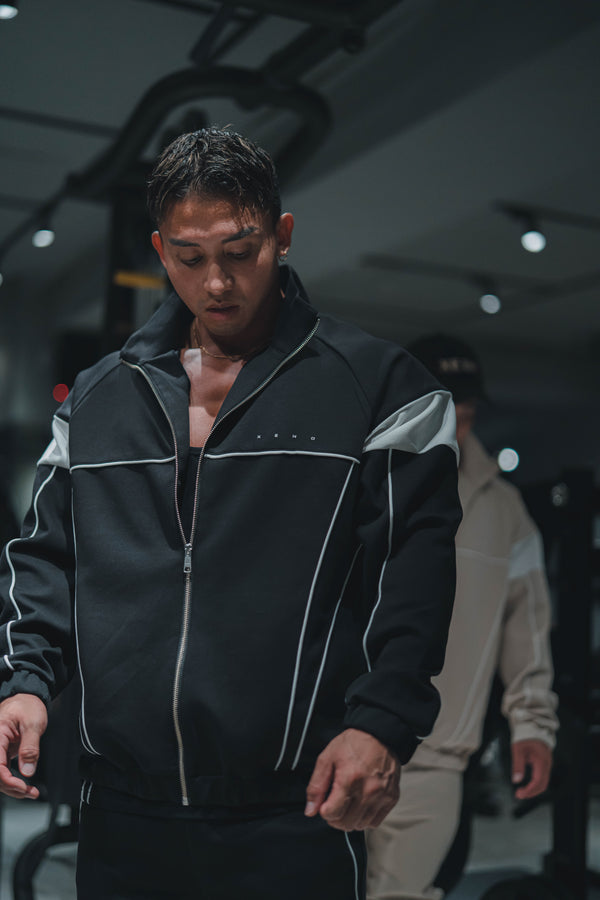 XENO PIPING DOUBLE KNIT JACKET BLACK x WHITE