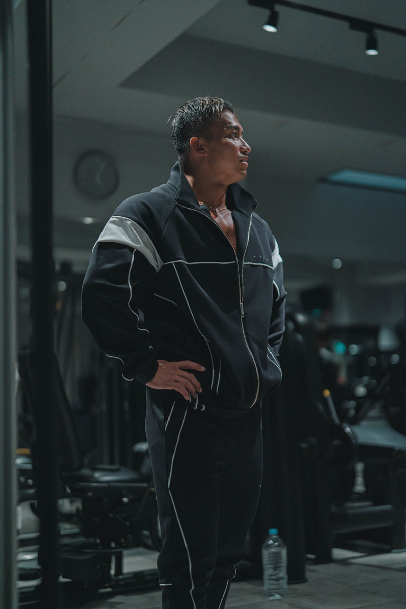 XENO PIPING DOUBLE KNIT JACKET BLACK x WHITE