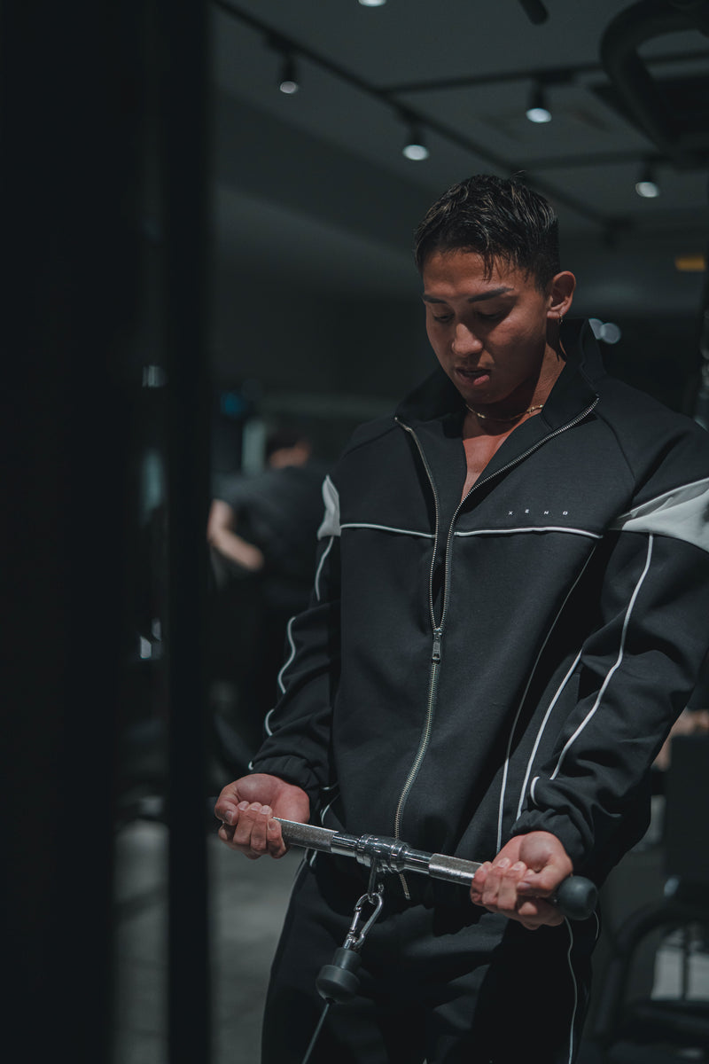 XENO PIPING DOUBLE KNIT JACKET BLACK x WHITE