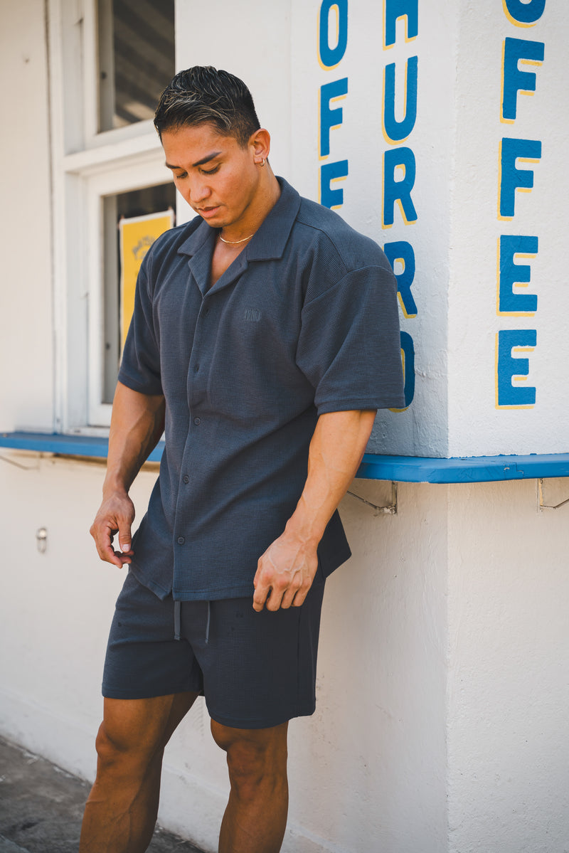 XENO WAFFLE RELAXED SHORTS BLUE GRAY