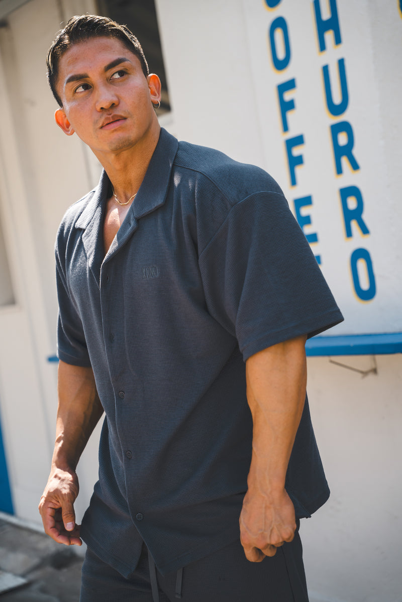 XENO WAFFLE RELAXED SHIRTS BLUE GRAY