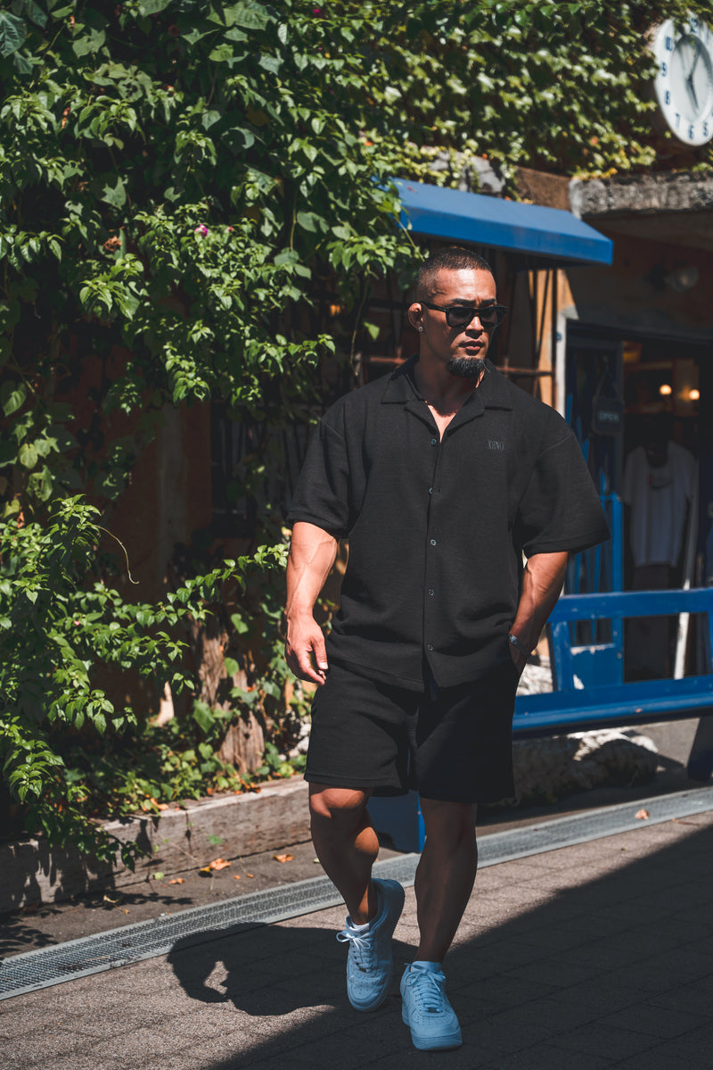 XENO WAFFLE RELAXED SHORTS BLACK