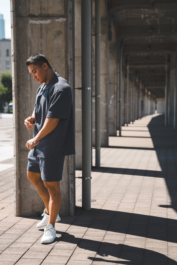 XENO WAFFLE RELAXED SHORTS BLUE GRAY