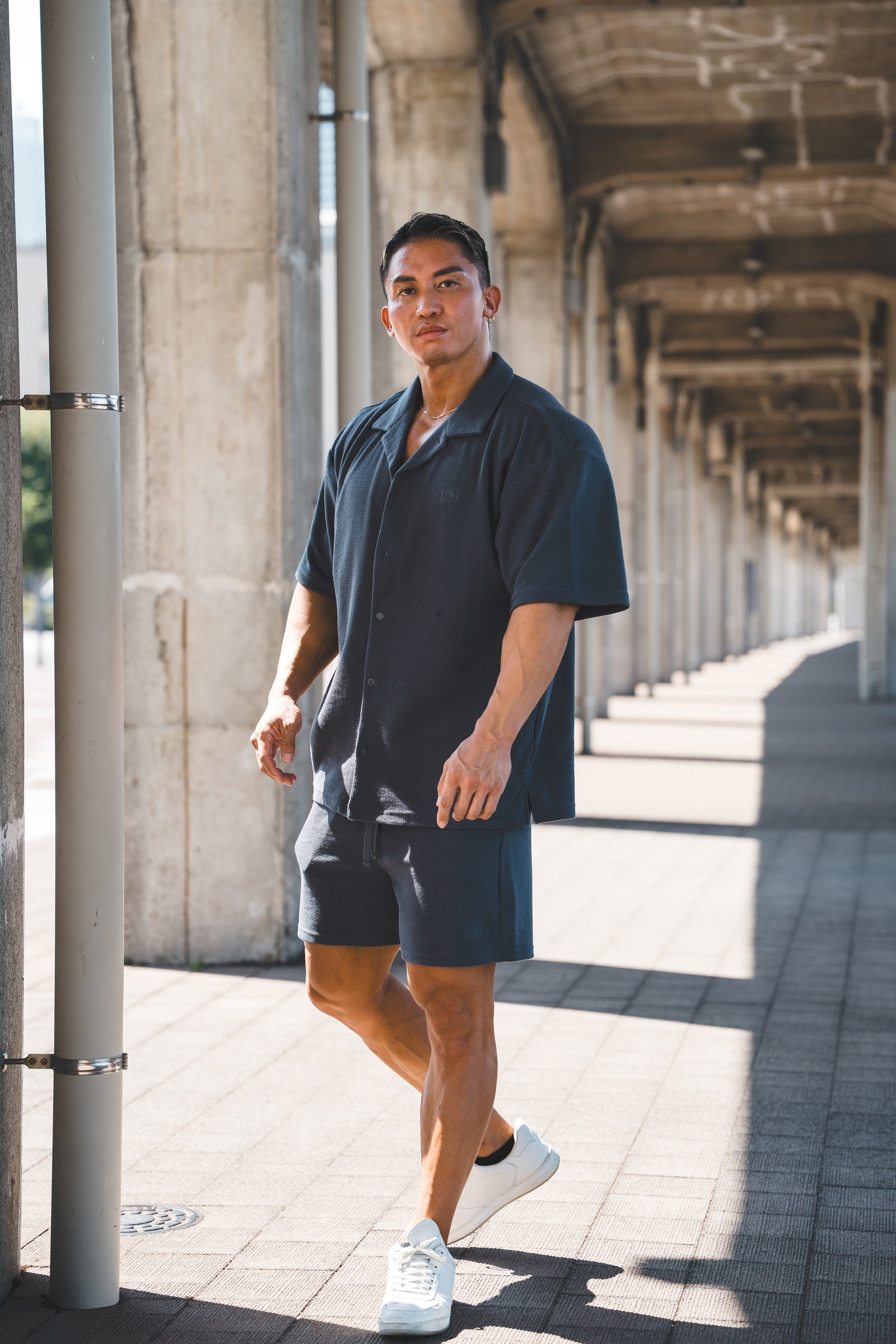 XENO WAFFLE RELAXED SHIRTS BLUE GRAY