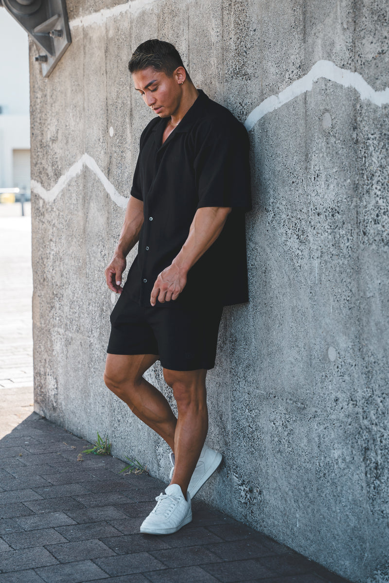XENO WAFFLE RELAXED SHIRTS BLACK