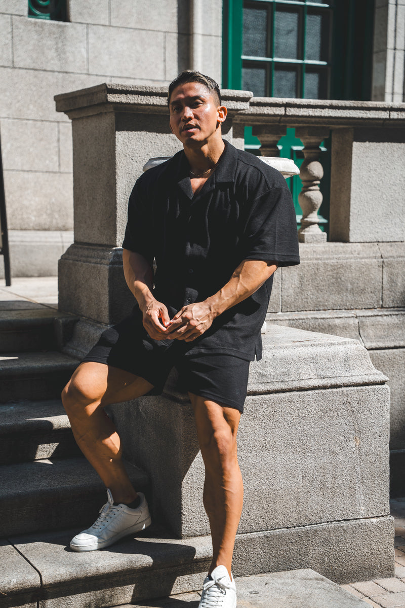 XENO WAFFLE RELAXED SHIRTS BLACK