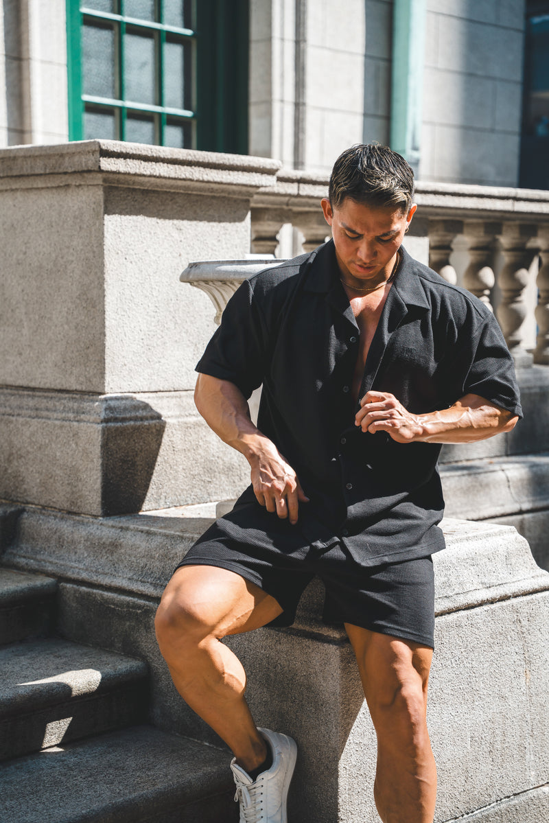 XENO WAFFLE RELAXED SHORTS BLACK