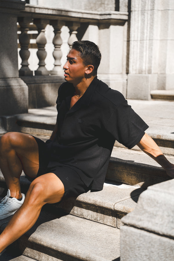 XENO WAFFLE RELAXED SHORTS BLACK