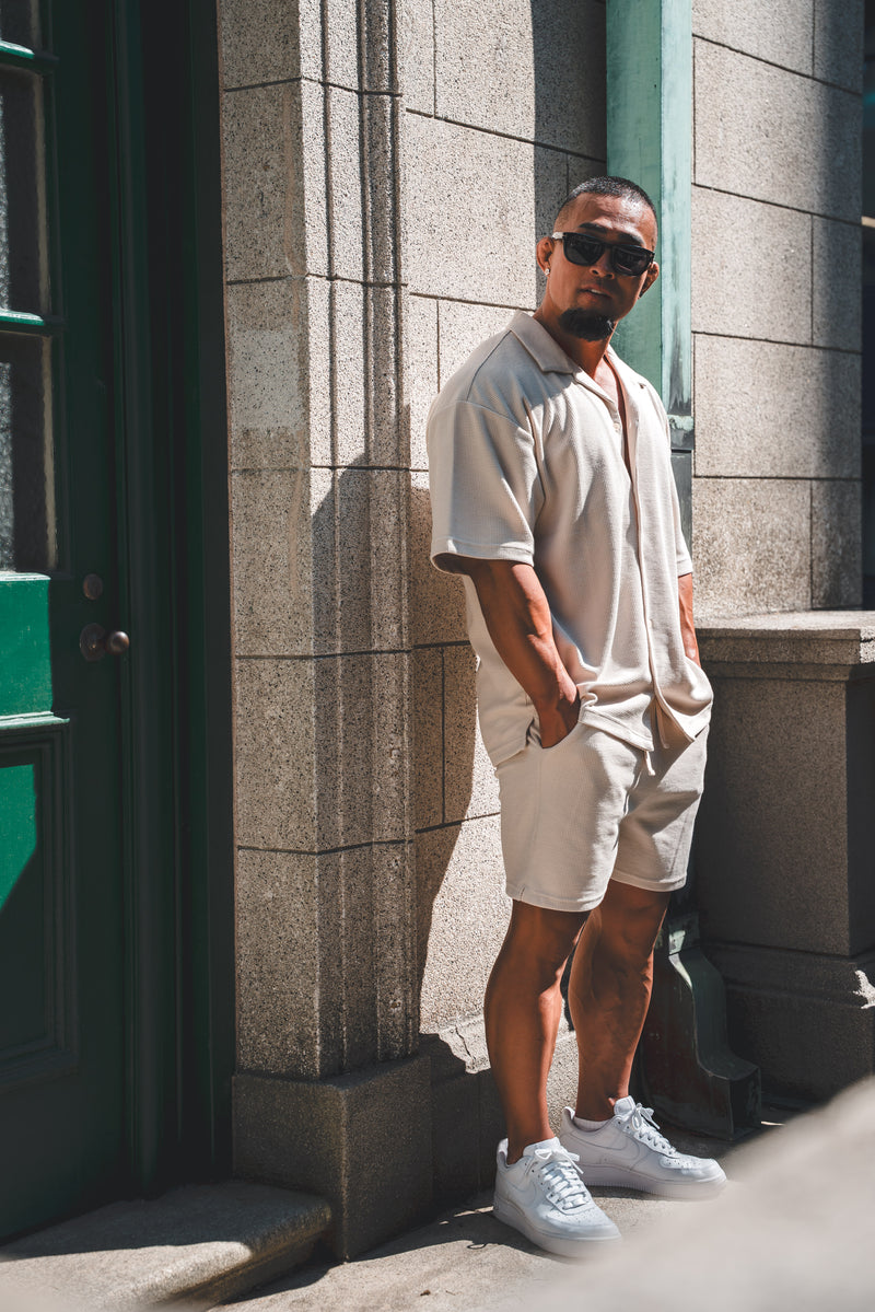 XENO WAFFLE RELAXED SHIRTS WHITE BEIGE