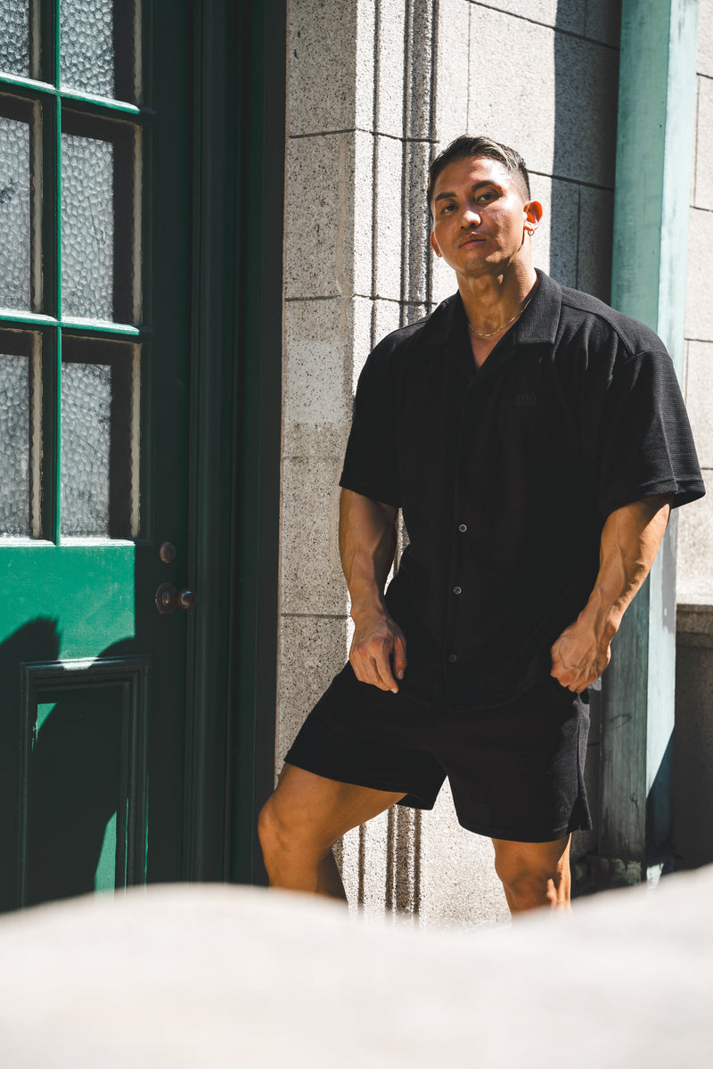 XENO WAFFLE RELAXED SHIRTS BLACK