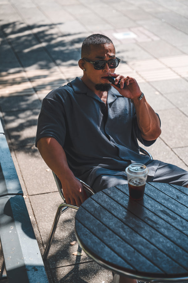 XENO WAFFLE RELAXED SHIRTS BLUE GRAY
