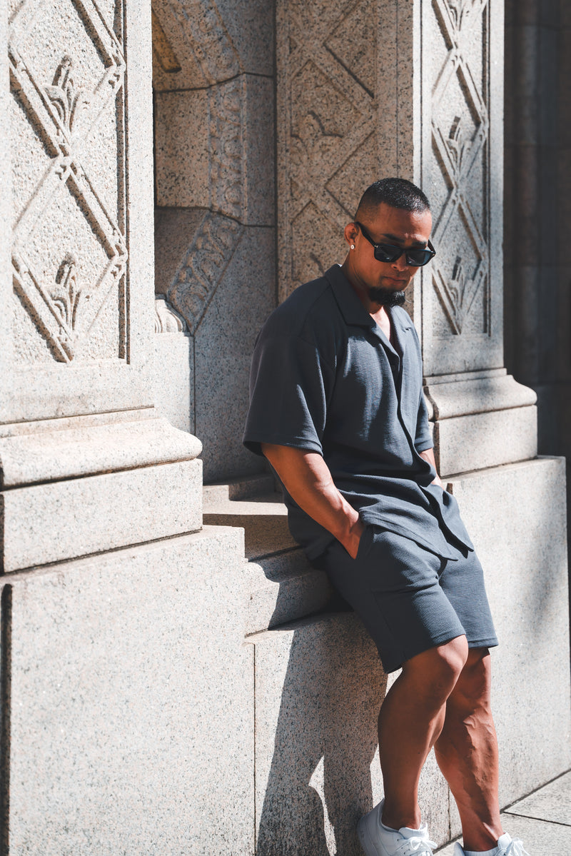 XENO WAFFLE RELAXED SHIRTS BLUE GRAY