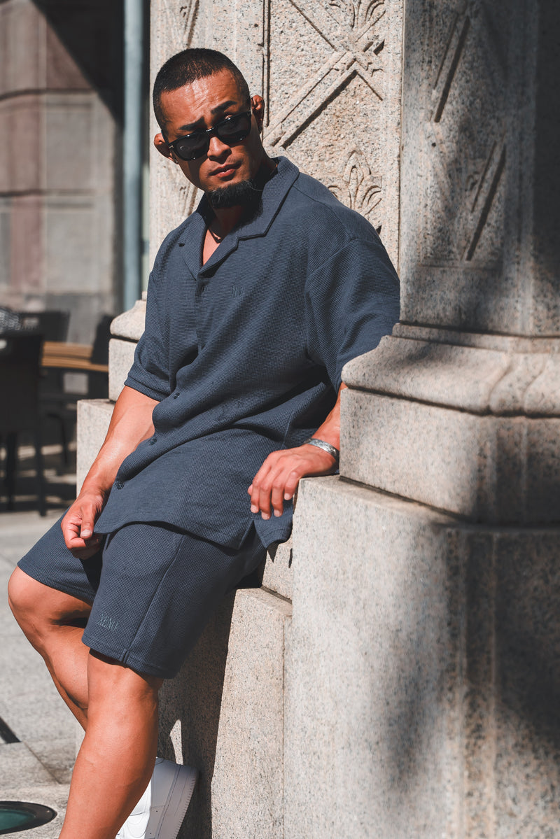 XENO WAFFLE RELAXED SHIRTS BLUE GRAY
