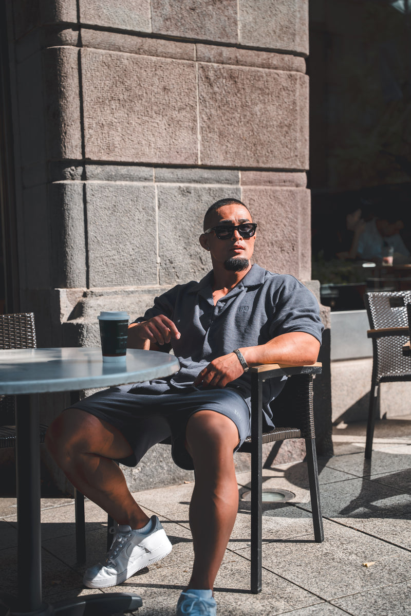 XENO WAFFLE RELAXED SHORTS BLUE GRAY