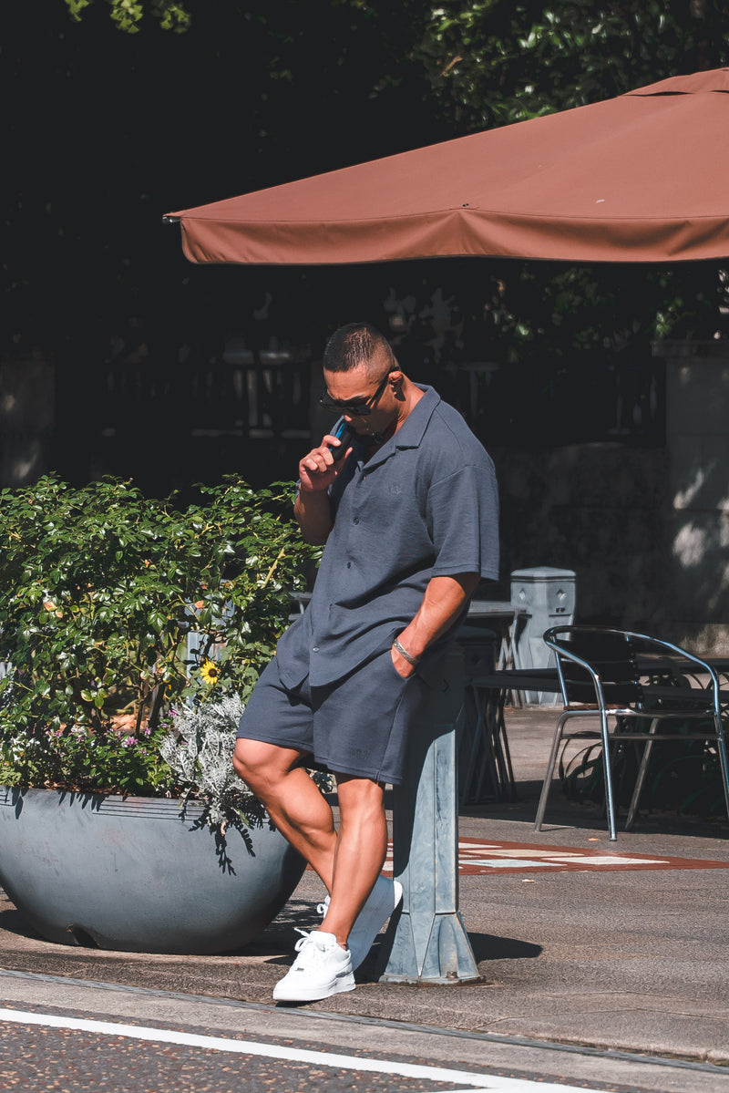 XENO WAFFLE RELAXED SHIRTS BLUE GRAY