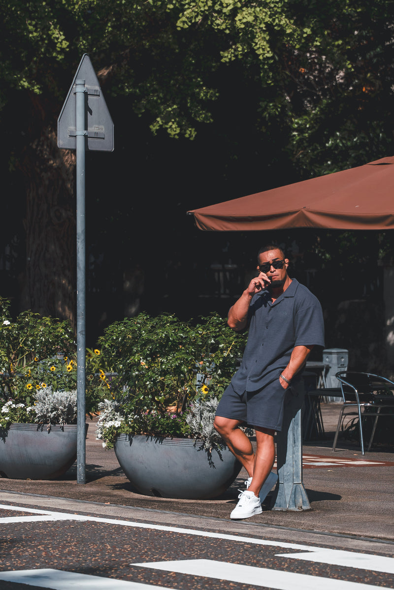 XENO WAFFLE RELAXED SHORTS BLUE GRAY