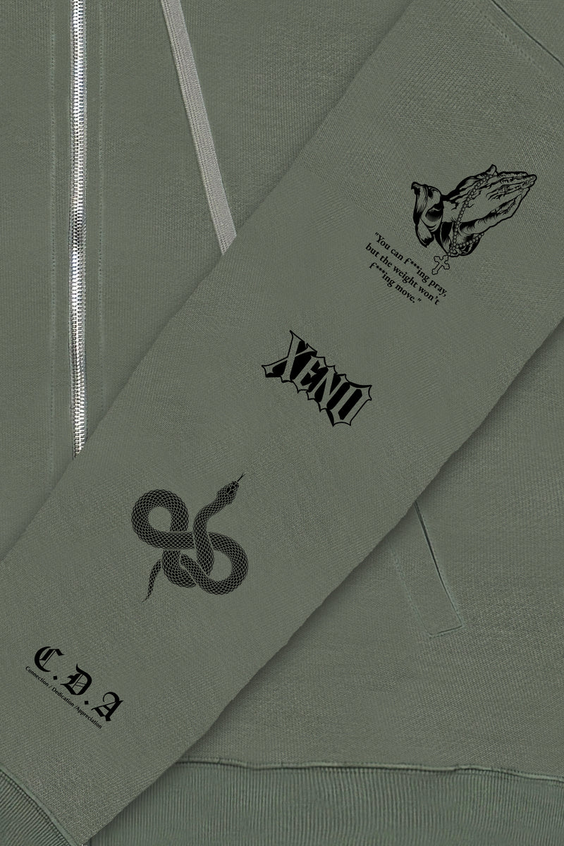 XENO “NFTS” ZIP HOODIE GREEN GRAY
