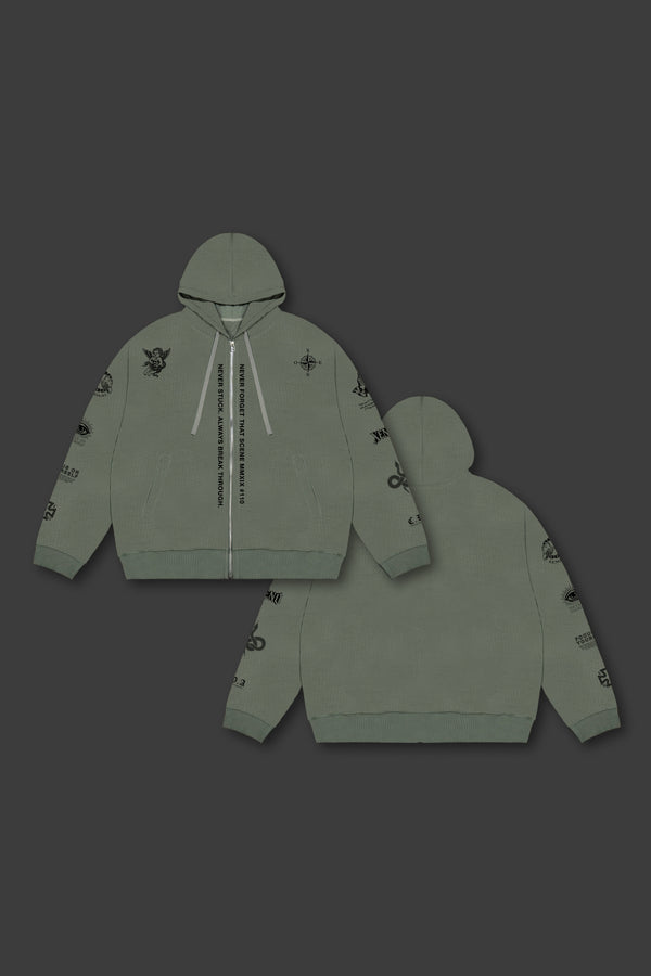 XENO “NFTS” ZIP HOODIE GREEN GRAY