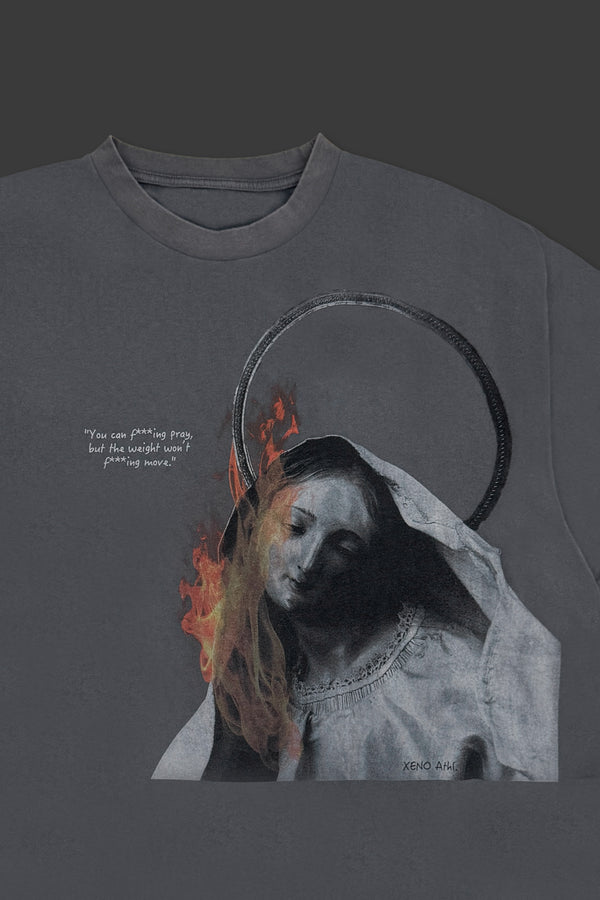 XENO “MARY BURN” OVERSIZED TEE BLEACH BLUE GRAY