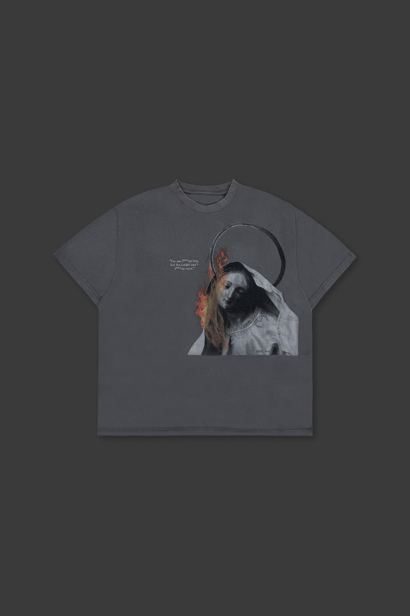 XENO “MARY BURN” OVERSIZED TEE BLEACH BLUE GRAY