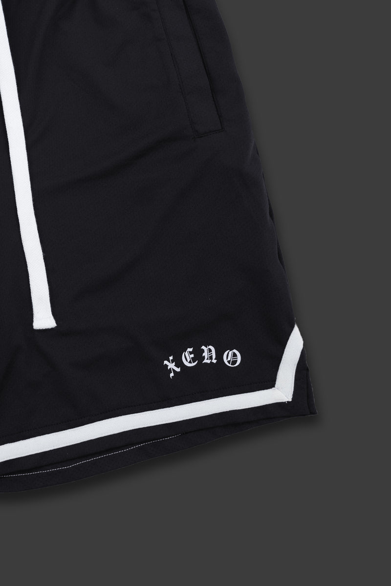 XENO BLACK LETTER MESH SHORTS BLACK