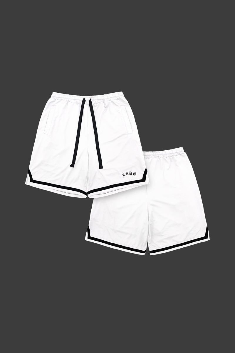 XENO BLACK LETTER MESH SHORTS WHITE