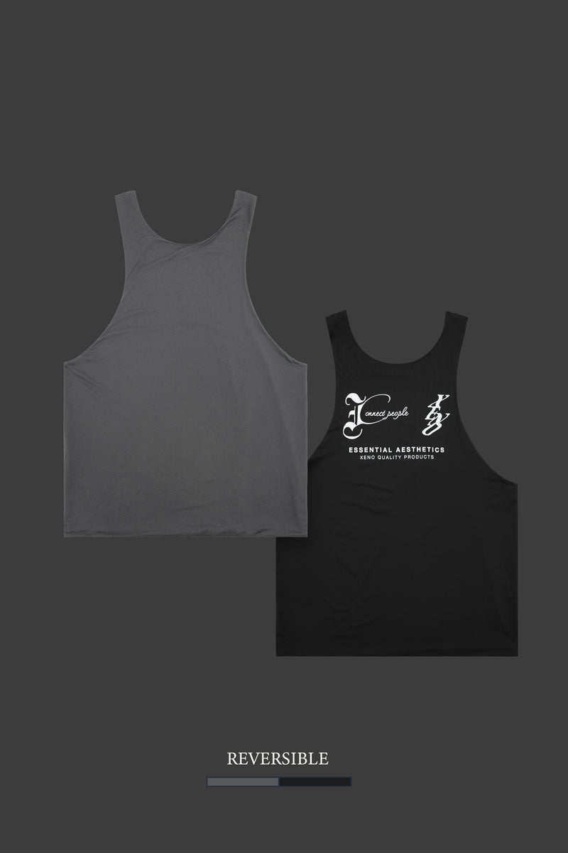 XENO BLACK LETTER REVERSIBLE MESH TANK GRAY x BLACK