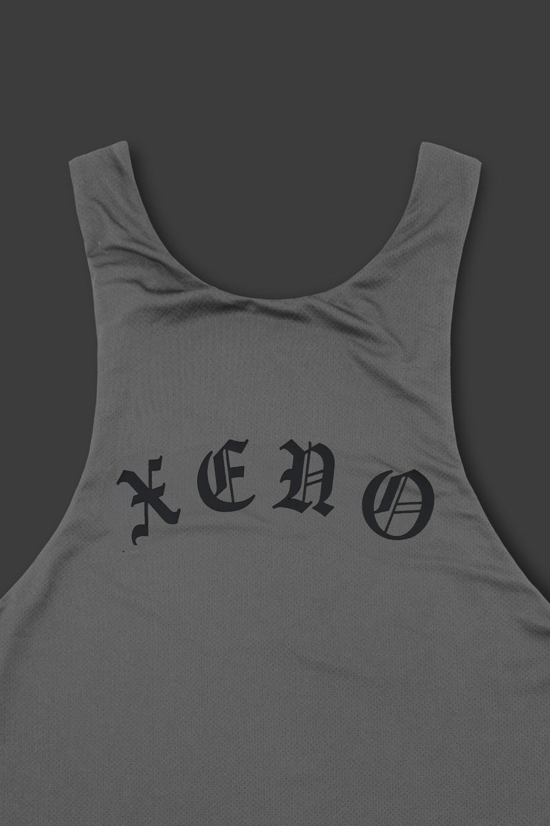 XENO BLACK LETTER REVERSIBLE MESH TANK GRAY x BLACK